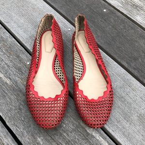 chloe red scalloped flats